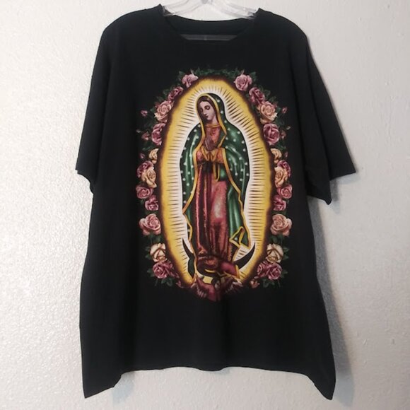 Our Lady of Guadalupe women's size 1X black multicolored Tee Shirt - Picture 1 of 11